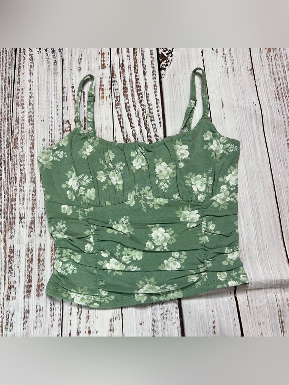 HOLLISTER Green Floral Ruched Cami Top